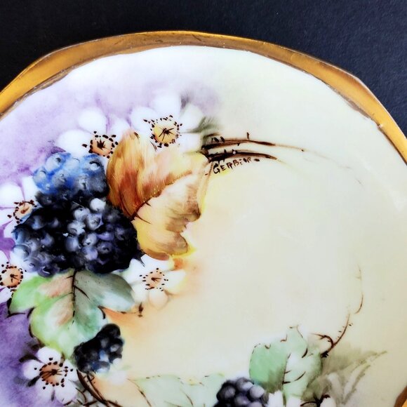 MZ Austria Art Nouveau Hand Painted Plate Gilt and Blackberries Country - Picture 2 of 14